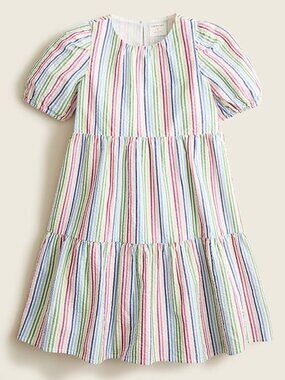 Girls' CREWCUTS J CREW Rainbow Striped Seersucker Tiered A-Line Dress, Size 8